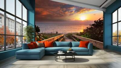 Boardwalk on beach Wall mural