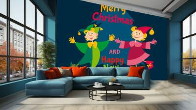 cheerful simple carnival children cartoon in buffoon costumes. C Wall mural