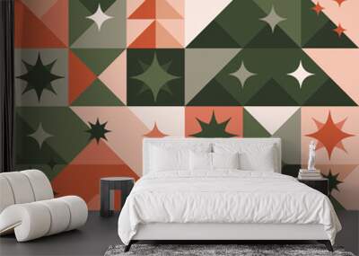 Christmas minimal tree and stars geometry pattern Wall mural