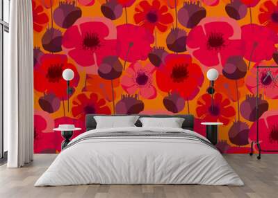 Decorative red poppy floral repeatable motif . Wall mural