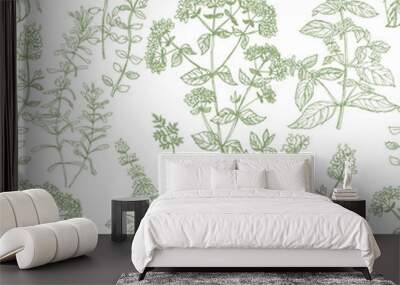 Hand drawn herbal sketch seamless pattern for fabric Wall mural