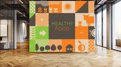 Natural eco food icons in grid order Wall mural