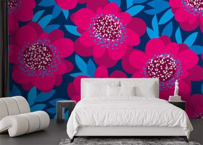 pink decorative camellia flowers seamless pattern. vector illust Wall mural