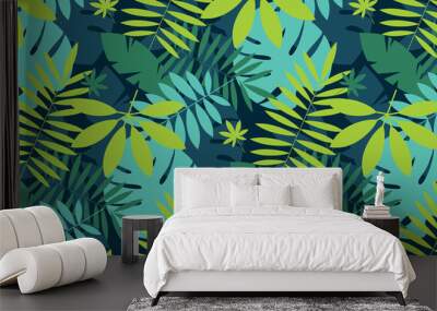 Simple green tropical leaves design seamless pattern Wall mural