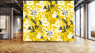 Vector seamless pattern for surface design. Freehand illustration with flower in vivid yellow color. Shabby floral design element for card, header, invitation. Wall mural