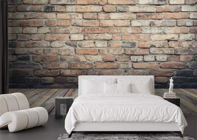 Rustic Brick Wall with Wooden Floor Wall mural