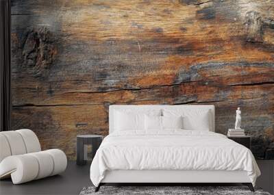 Weathered Wooden Plank with Knots and Cracks Wall mural