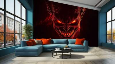 A red demon face glowing in the dark, laughing maniacally Wall mural