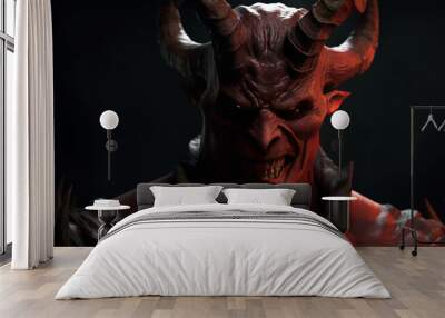 Devil smiling and with horns. Generative AI Wall mural