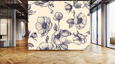 Repeat the pattern of delicate floral tattoos on a beige background Wall mural