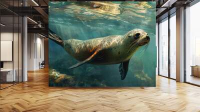 Sea lion swimming in the water Wall mural