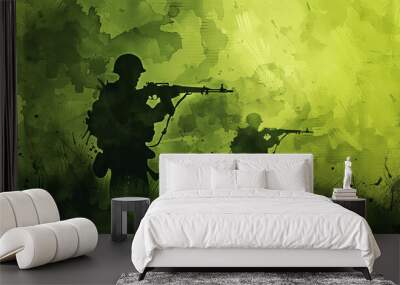 silhouettes of a group of soldiers in a war, D-Day Wall mural