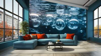 Underwater Bubbles, Close Up Photography of Water Drops in Ocean Wall mural