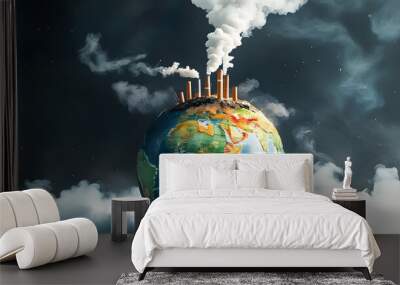 The planet Earth with protruding smoking pipes of industrial enterprises. Wall mural