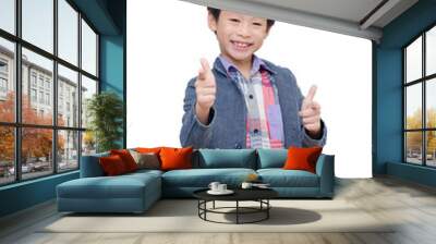 Young Asian boy smiles over white Wall mural