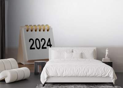 2024 Happy New year background. Turns over a calendar sheet. Setup objective target business cost and budget planning of new year concept. year change from 2023 to 2024. Wall mural