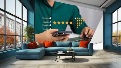 Customer or User give rating to service experiences review satisfaction feedback survey on online application, Customer can evaluate quality of service leading to reputation ranking of business. Wall mural