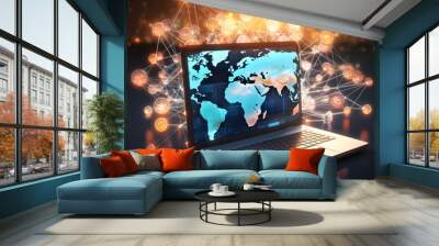 business data on computer devices with global networks, Data exchange, Information Transfer, data science analysis and the internet Wall mural