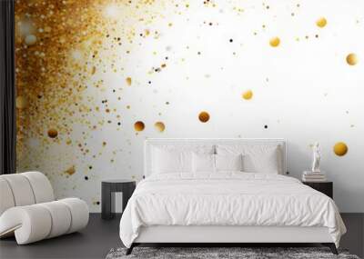 golden christmas particles and sprinkles christmas and new year. sparkling gold lights. white background Wall mural