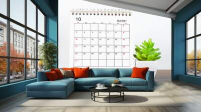 October 2021 Desk calendar with plant pot. Wall mural