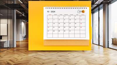 October 2024, Monthly desk calendar for 2024 year on yellow background. Wall mural