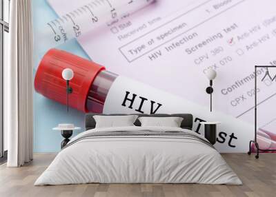 Sample blood collection tube with HIV test label Wall mural