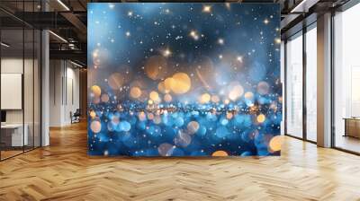 lights and blue background with bokeh effect, in silver and gold style Wall mural