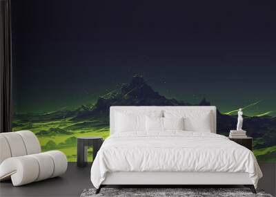 Terrain line, edge light, gradient of fluorescent green and fluorescent blue, clean black background Wall mural