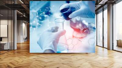 Health care researchers working in life science laboratory. Young female research scientist analyzing microscope slides in research lab. Wall mural