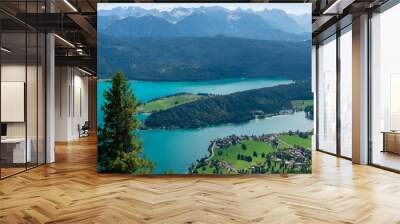 Walchensee view The Alps background in Germany land in the region of Garmisch-Partenkirchen emerald water Wall mural