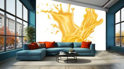 Orange juice crown splash with ripples. On transparent background. Wall mural