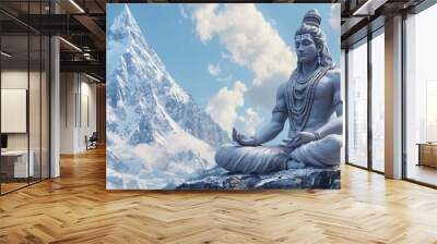 3D illustration of Lord Shiva with majestic backdrop of Mount Kailash ,generative ai Wall mural