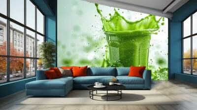 Green smoothie splash  surface with vibrant liquid splashes healthy lifestyle and wellness concept Wall mural