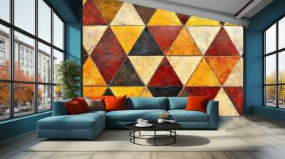 Tile background with yellow, red and brown triangle geometric mosaic Wall mural