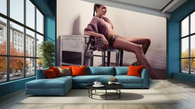 woman sexy legs with heels shoes Wall mural