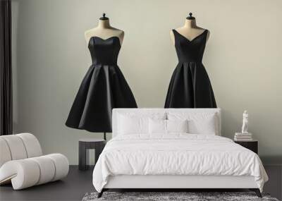 Black cocktail dress on mannequins, front and back view, isolated on white background Wall mural