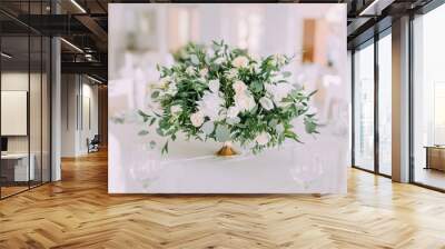 Flower decorations of guest tables at the wedding Wall mural