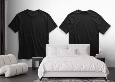 Front and back view of black t-shirts on white background Wall mural