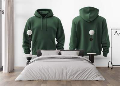 Front and back view of forest green hoodie with drawstring and kangaroo pocket Wall mural