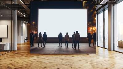 many people looking at blank LED billboard mockup in night city street Wall mural