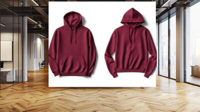 Maroon hoodie front and back view with drawstring and kangaroo pocket Wall mural