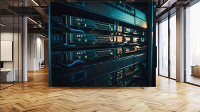 network video recorder server room with dark blurred background, generative ai Wall mural