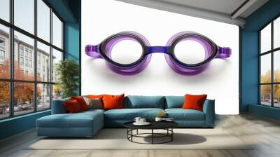 Top view of violet swim goggles isolated on white background Wall mural