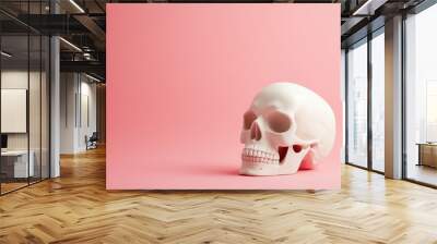 White skull on a pink background Wall mural