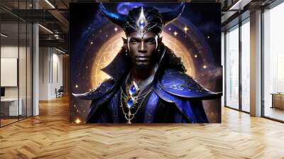 A portrait of a fairy tale young black wizard - an elf  Wall mural