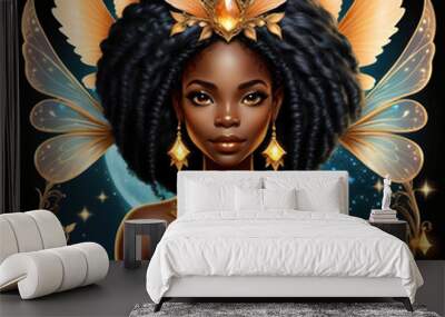 Fairytale avatar-portrait of a young beautiful African woman in the image of a fairy, a sorceress. Wall mural