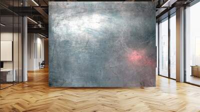 Grunge aluminum plate. Cool glossy metal surface. Design background. Reflection blue and pink. Copy space. Wall mural