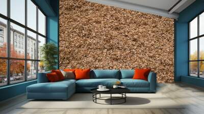 Wooden chips background. Natural material for design.  Wall mural