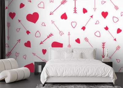 Seamless vector pattern with hearts and arrows Wall mural