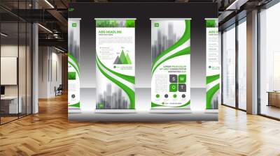 Roll up banner stand template design, Green banner layout, advertisement, stand flyer, polygon background Wall mural